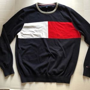 Sweater COLOR BLOCK Cotton L Red White Navy Soft